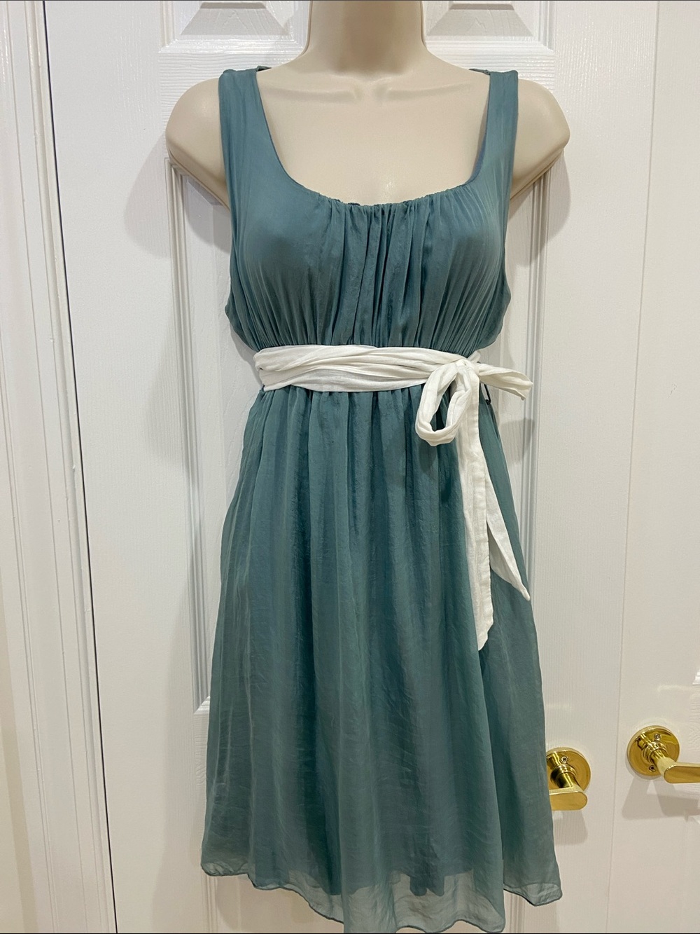 Sleeveless Teal Chiffon Dress pure silk.  Made in Italy.
